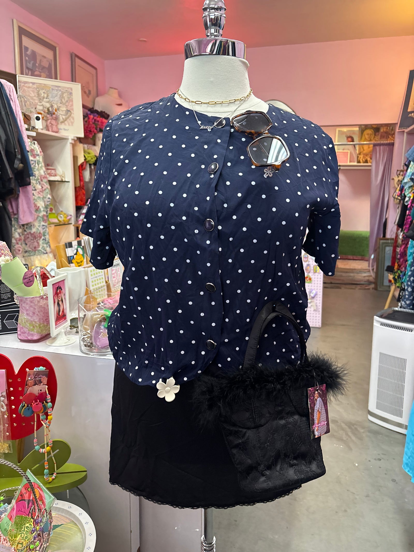 Vintage Polka Dot Short Sleeve Blazer