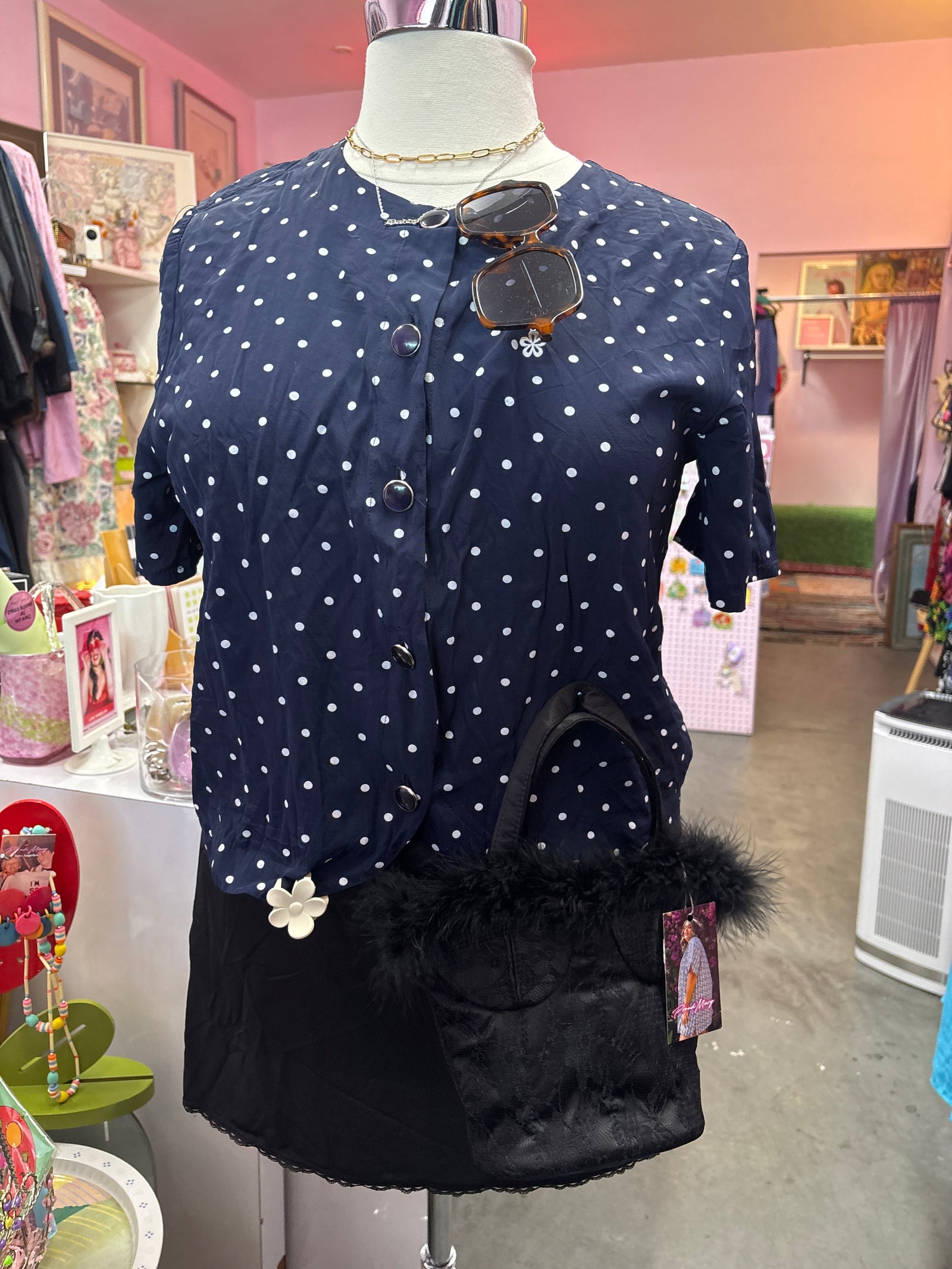 Vintage Polka Dot Short Sleeve Blazer