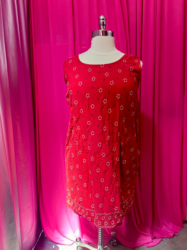 Red Paisley Bandana Print Shift Cotton Dress - Size 22
