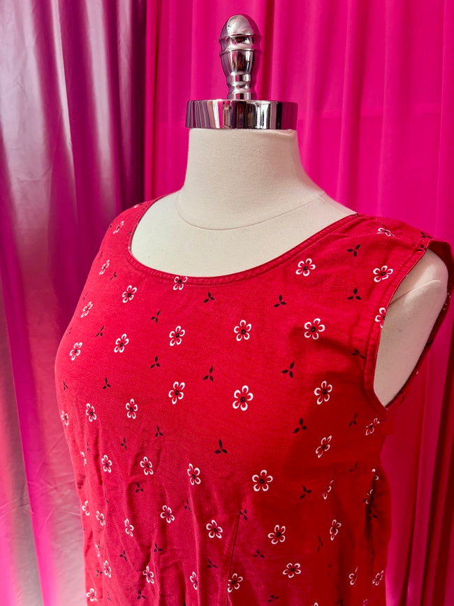 Red Paisley Bandana Print Shift Cotton Dress - Size 22
