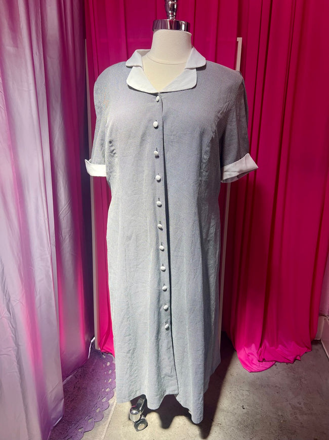 80s Gingham Collared Dress with Button Details