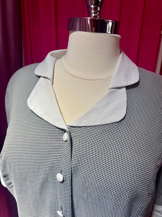 80s Gingham Collared Dress with Button Details