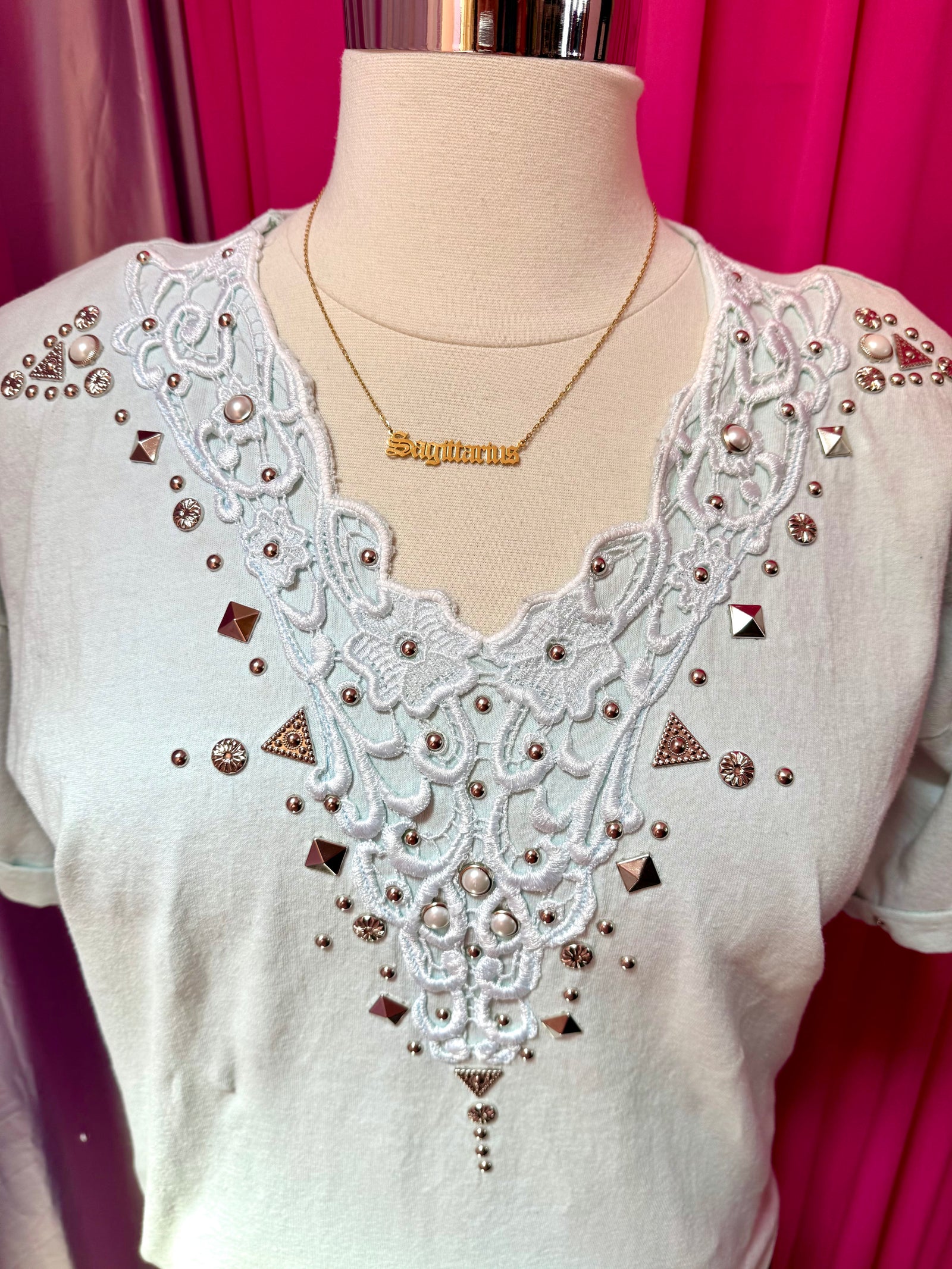 Y2K does 90s Studs and Lace Embellished T-shirt