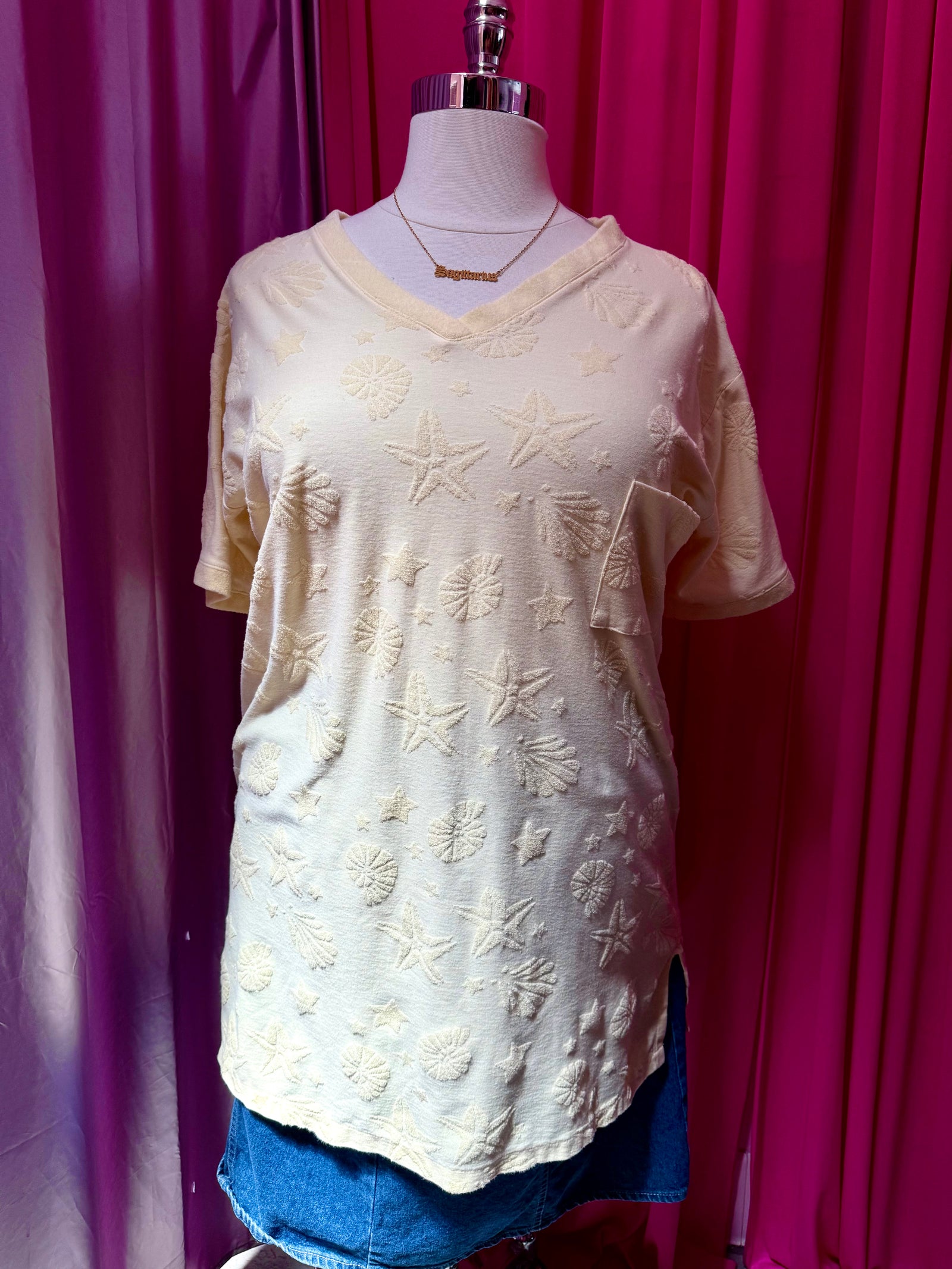 Stars and Seashells Butter Yellow Terry Cloth T-shirt