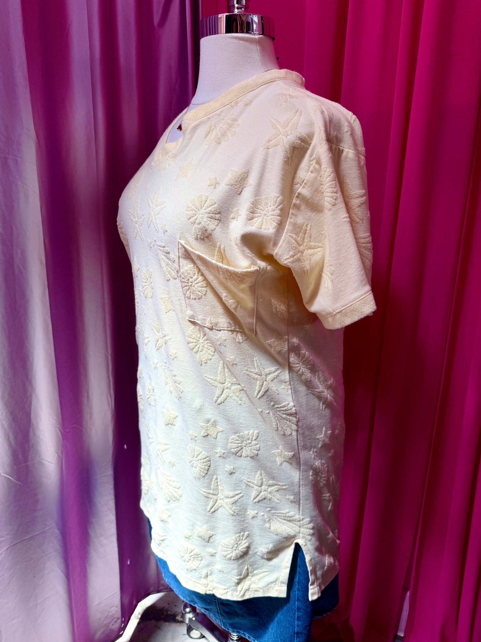 Stars and Seashells Butter Yellow Terry Cloth T-shirt