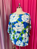 Painterly Hibiscus Pleated Blouse Cover Up