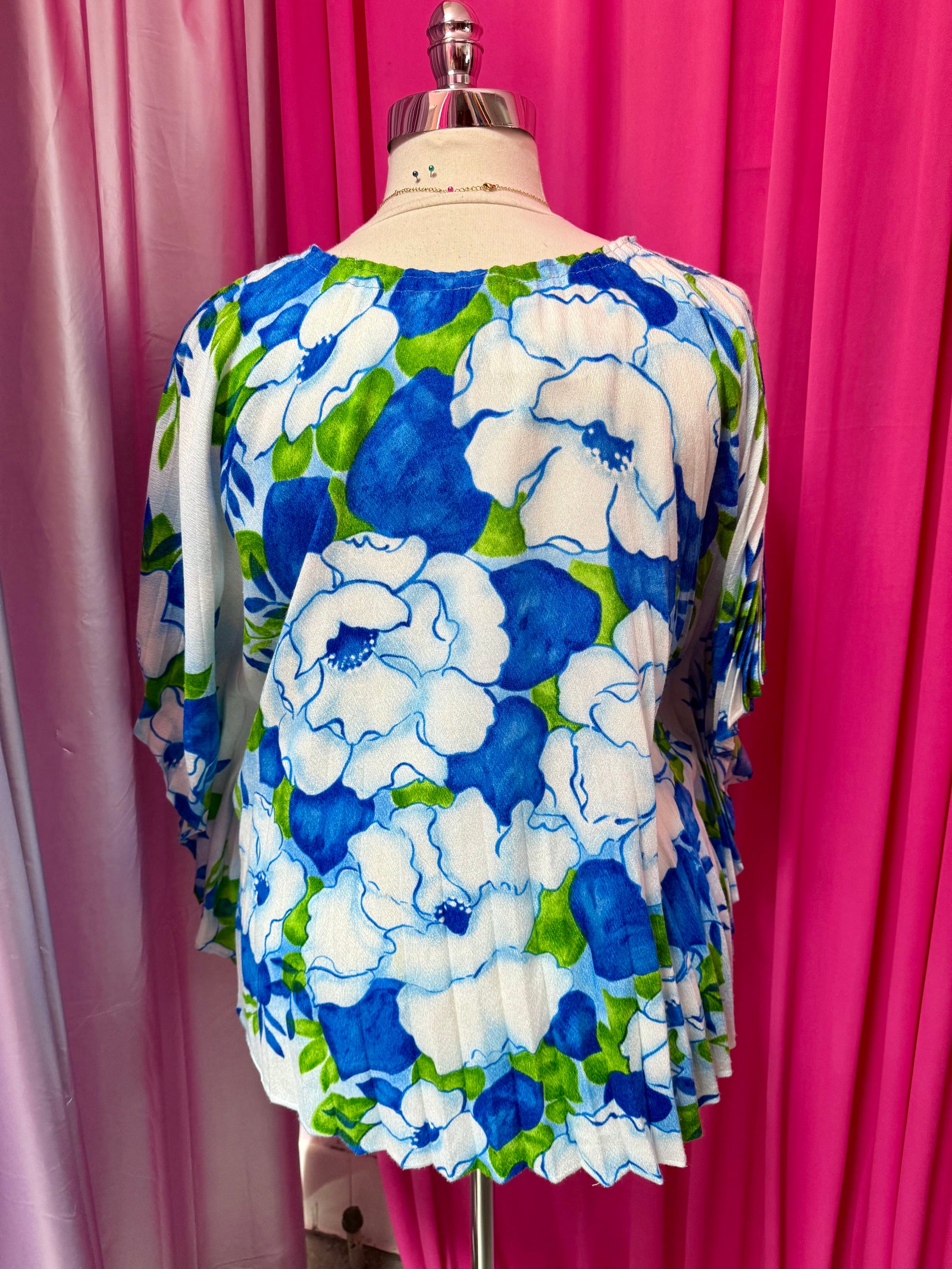 Painterly Hibiscus Pleated Blouse Cover Up