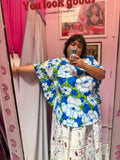 Painterly Hibiscus Pleated Blouse Cover Up