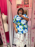 Painterly Hibiscus Pleated Blouse Cover Up