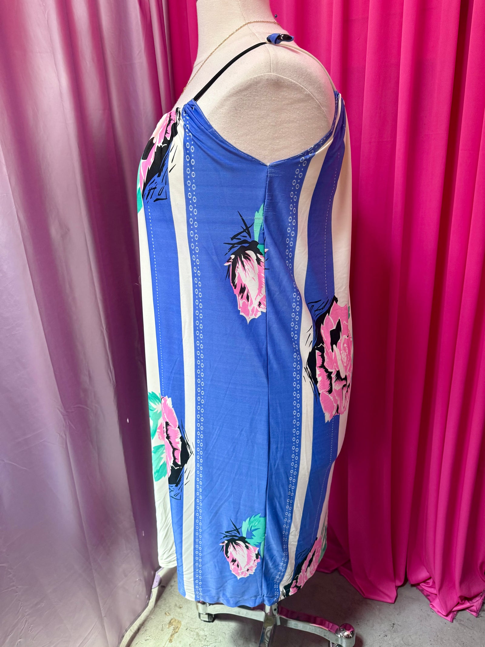 Floating Roses Striped Bathing Suit Cover Up Dress