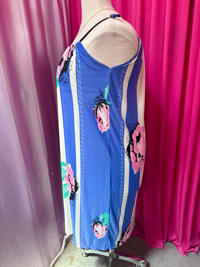 Floating Roses Striped Bathing Suit Cover Up Dress