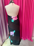 70s Florals and Stripes Halter Neck Longline Cover Up
