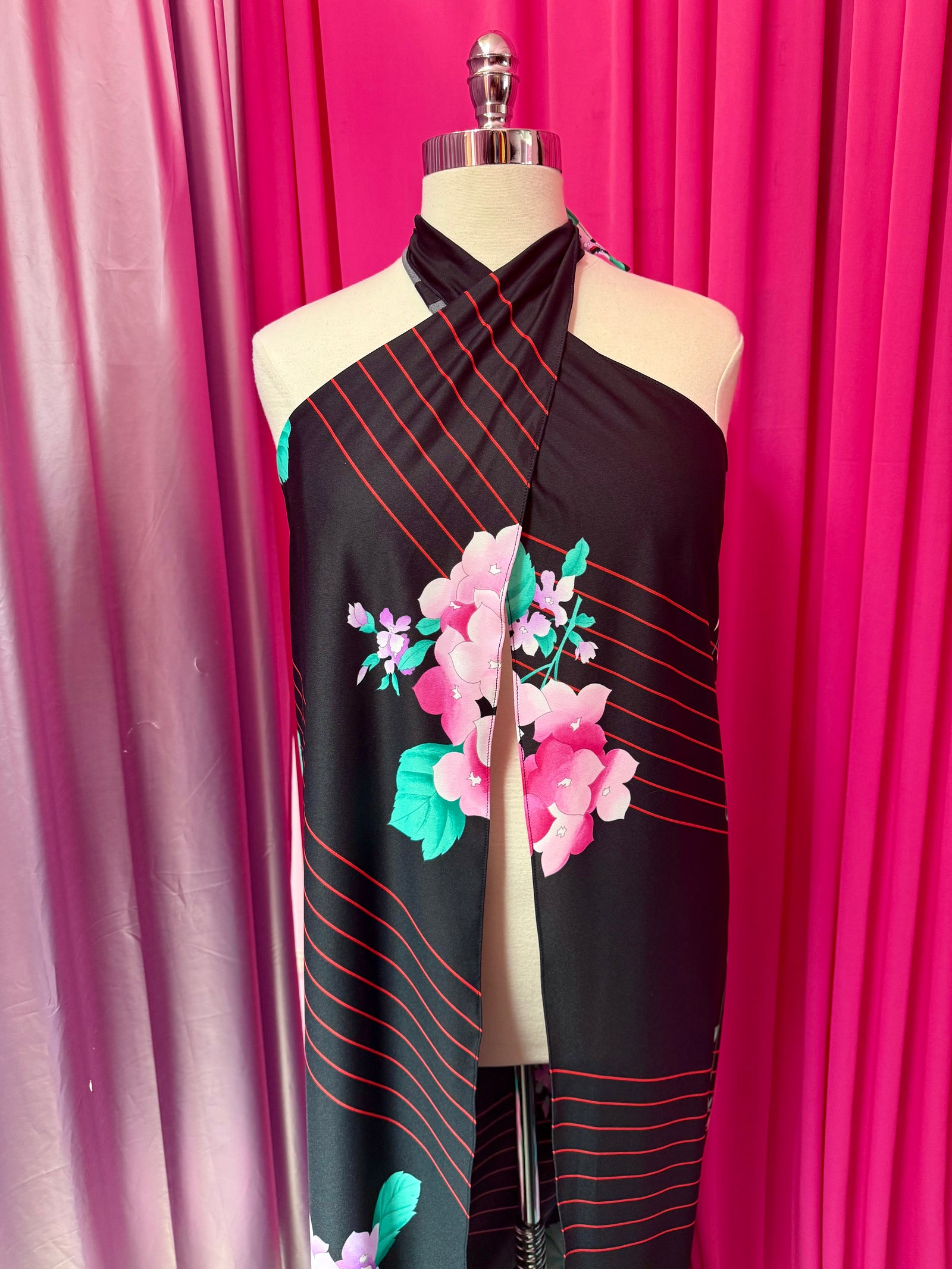 70s Florals and Stripes Halter Neck Longline Cover Up