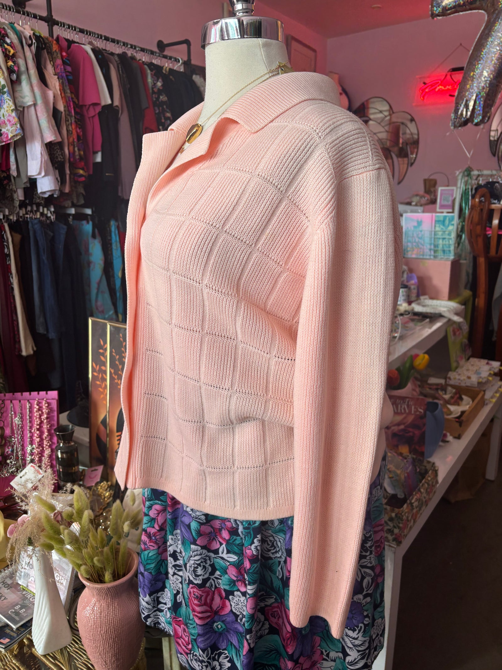 Vintage Pastel Pink Cardigan - Size 2X-3X