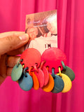 80s Mulitcolor Dots and Loops Wooden Dangle Earrings