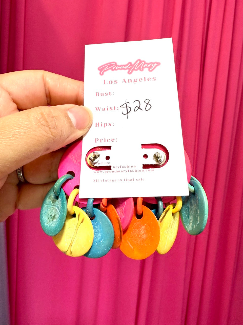 80s Mulitcolor Dots and Loops Wooden Dangle Earrings