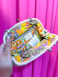 60s Kiss Lock White Raffia Beaded Bag
