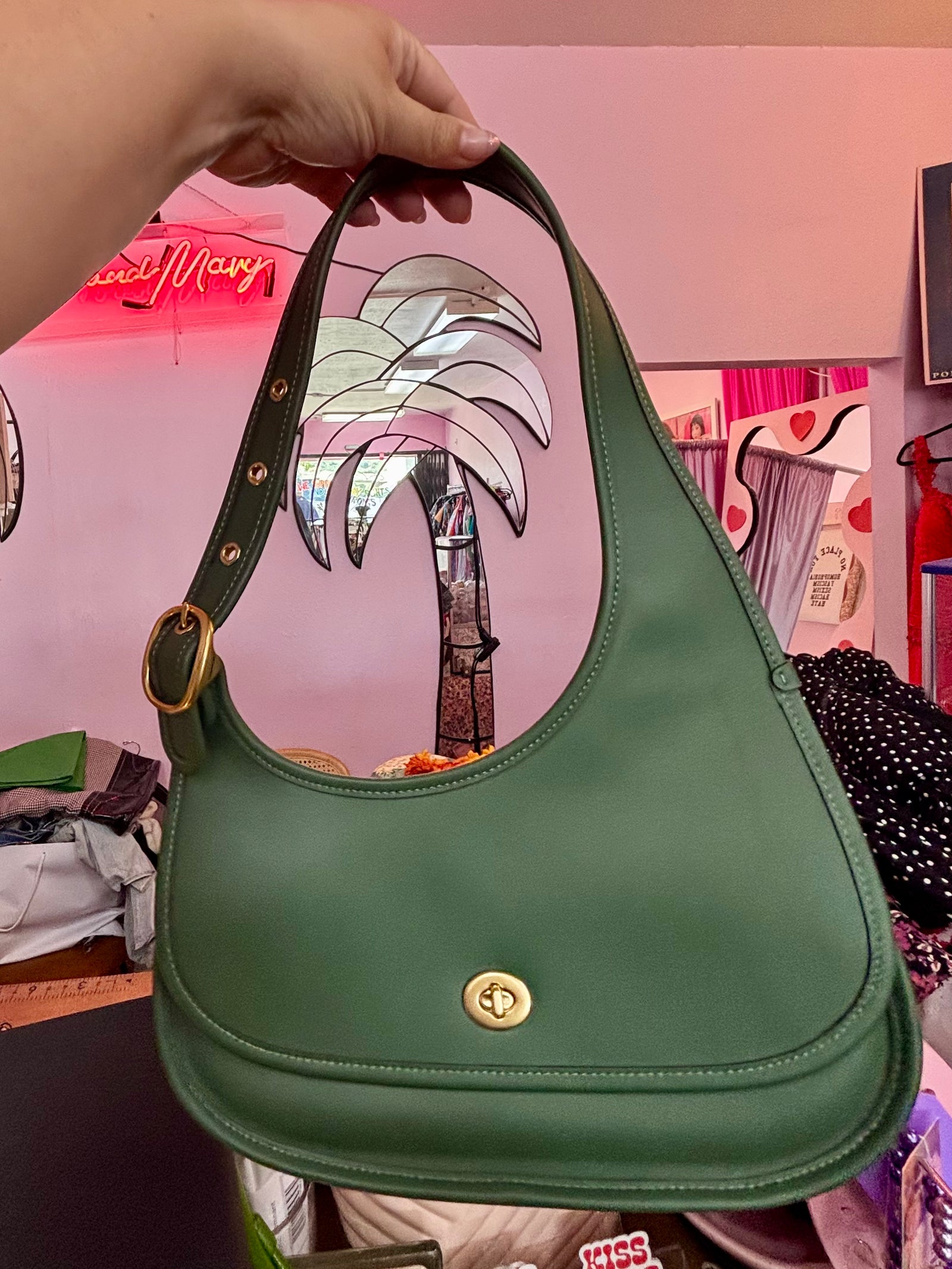 Coach Cazin Crescent Bag in Green Leather