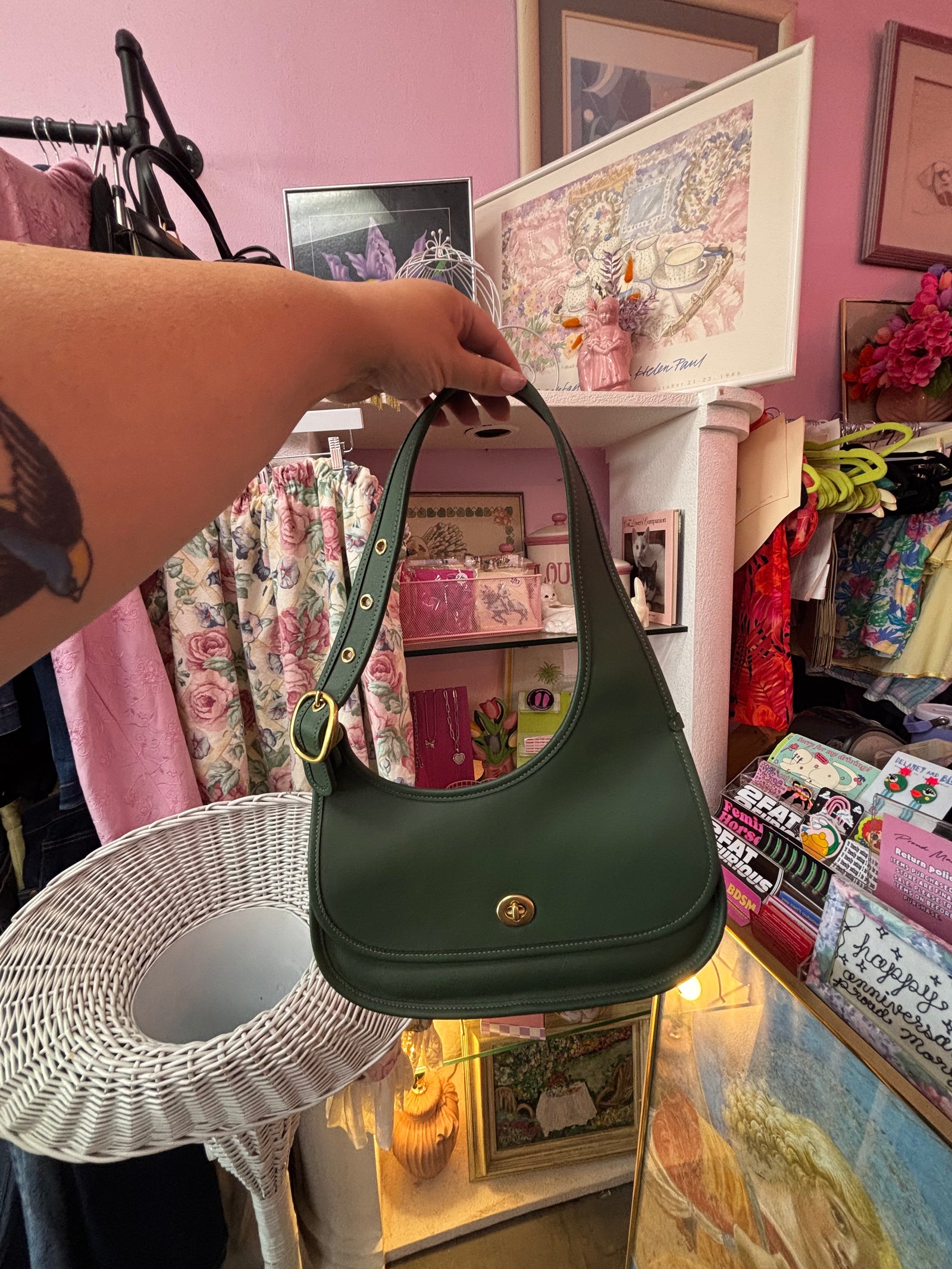 Coach Cazin Crescent Bag in Green Leather
