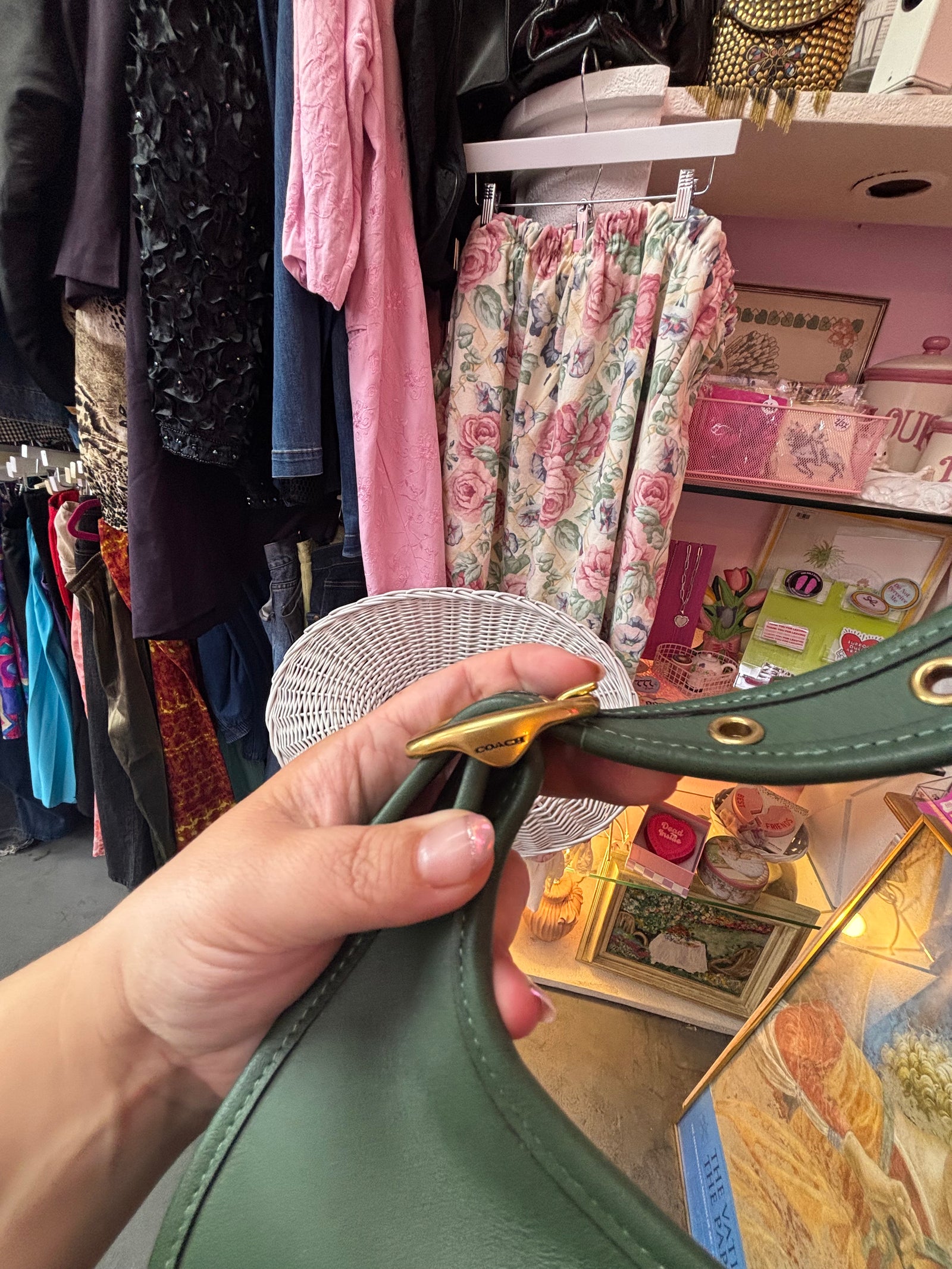 Coach Cazin Crescent Bag in Green Leather