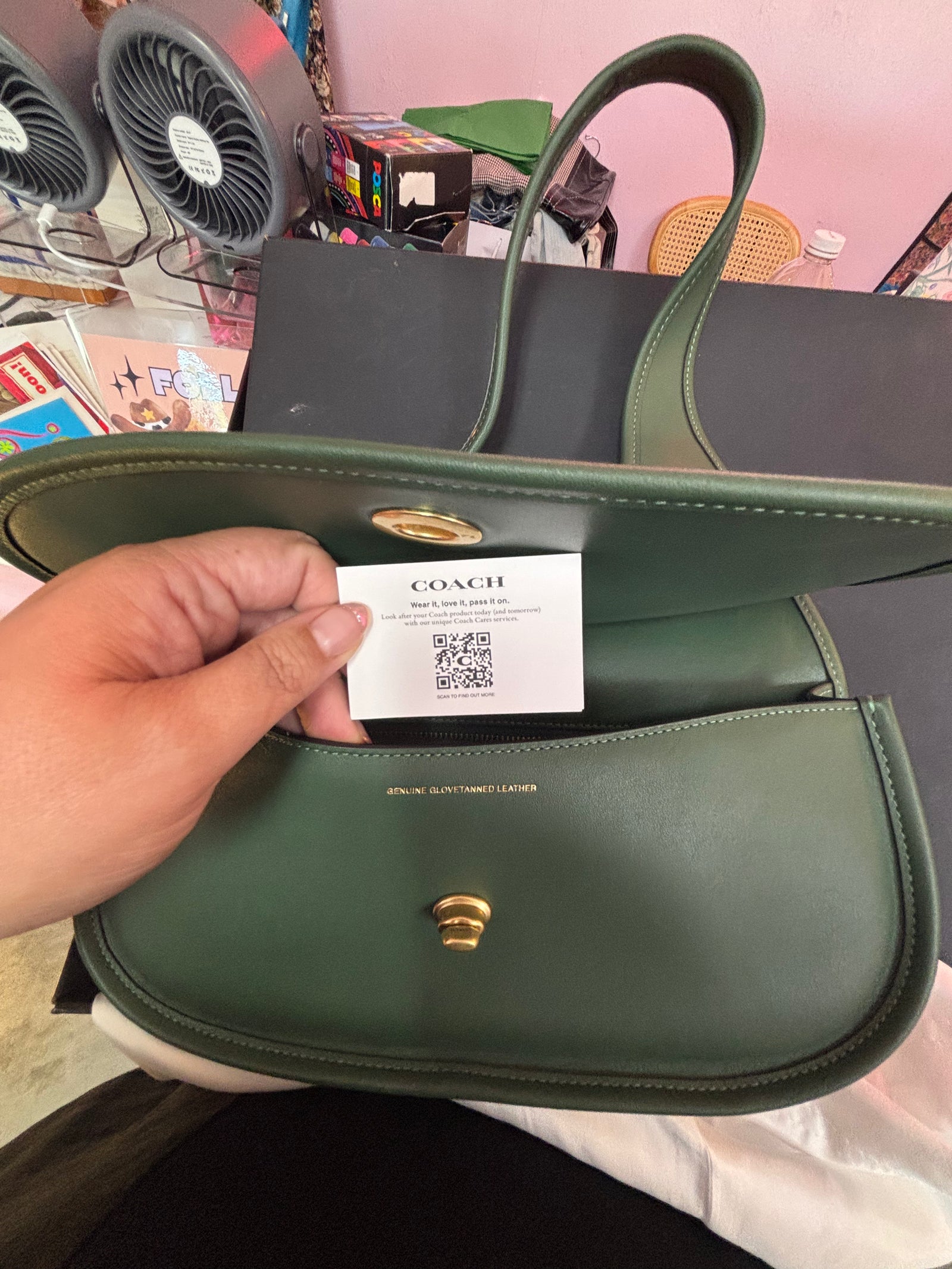 Coach Cazin Crescent Bag in Green Leather