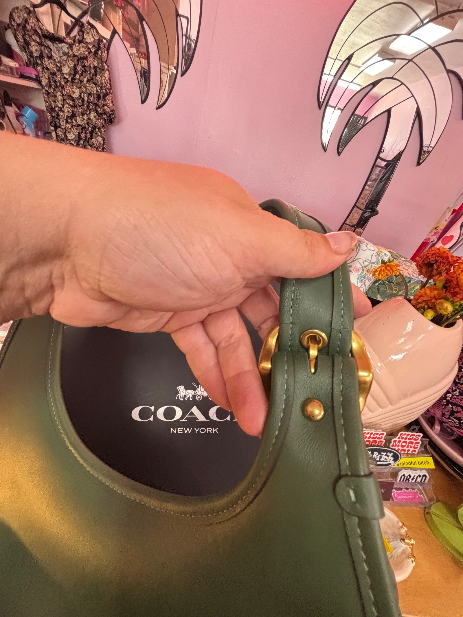 Coach Cazin Crescent Bag in Green Leather