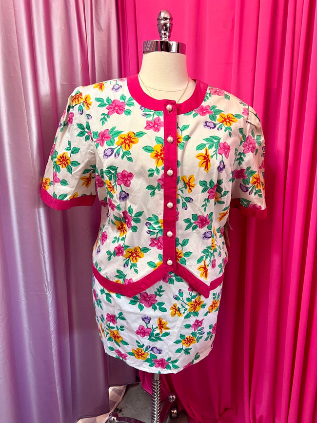 80s Floral Barbie Two Piece Suit Set - Fits like a 20