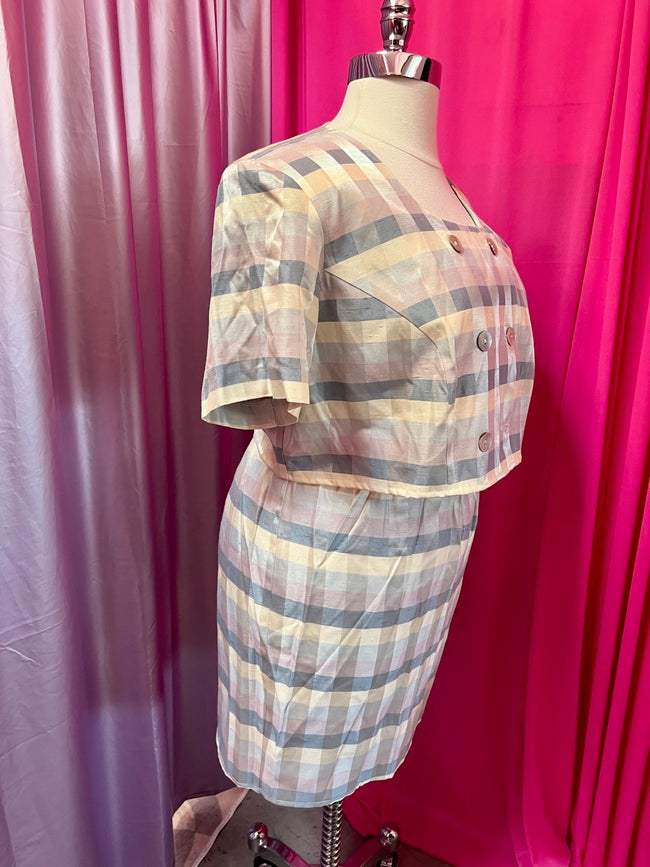 80s Business Gingham Skirt Set