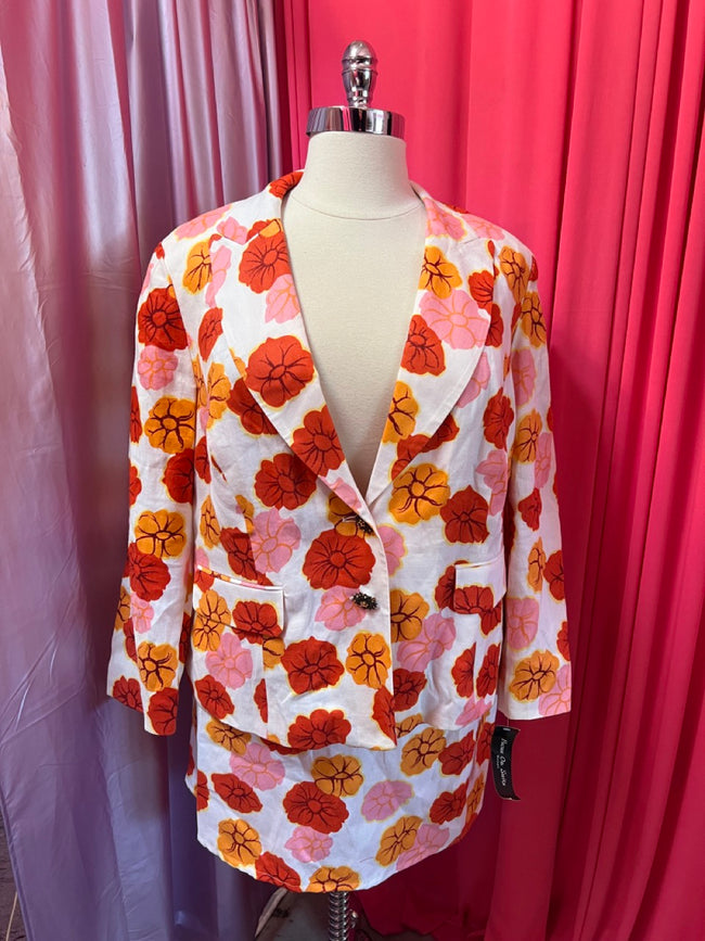 80s Vibrant Daisy Print 2 Piece Suit Skirt Set