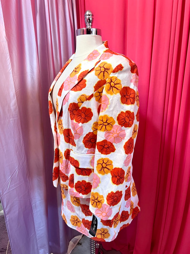 80s Vibrant Daisy Print 2 Piece Suit Skirt Set