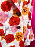 80s Vibrant Daisy Print 2 Piece Suit Skirt Set