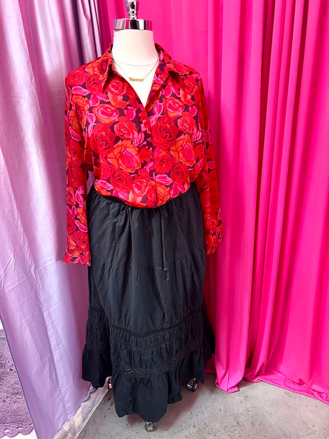 90s Venezia Abstract Rose Print Blouse