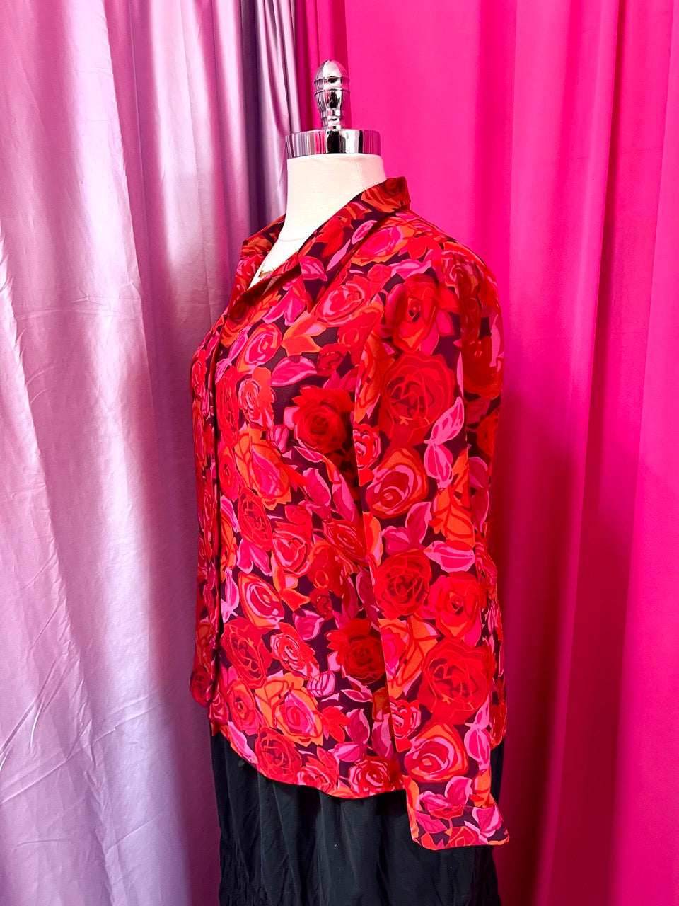 90s Venezia Abstract Rose Print Blouse