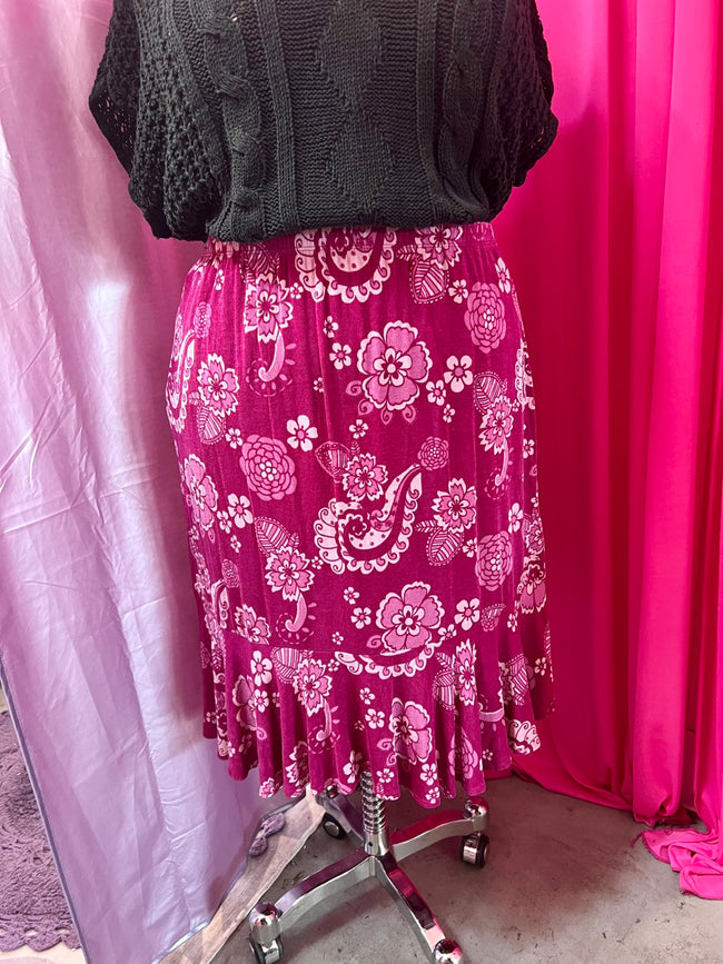 Stretchy Y2K Floral and Paisley Ruffle Skirt - 2X+