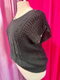 Black Cotton Blend Open Cable Knit Sweater Vest