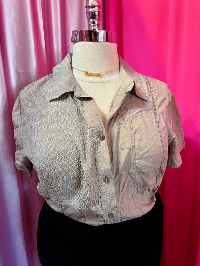 90s Avenue 100% Silk Textured Button Up Blouse - 18/20