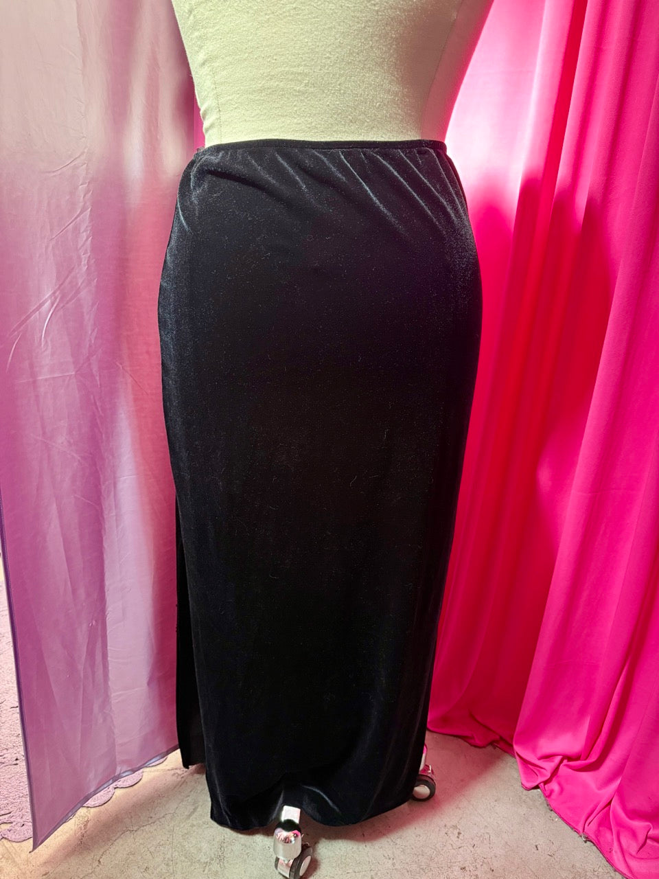 90s Black Velvet and Beads Skirt