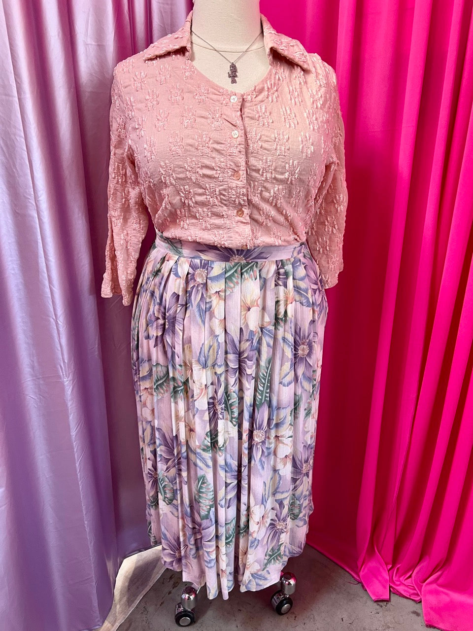 80s Tropical Pastel Floral Skirt