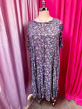 90s Blue and Pink Ditzy Floral Purple Dress with Panels