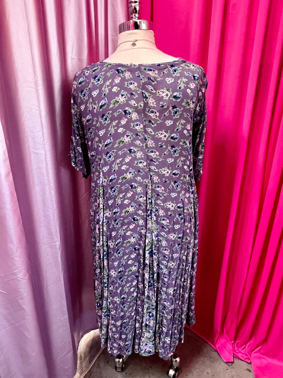 90s Blue and Pink Ditzy Floral Purple Dress with Panels