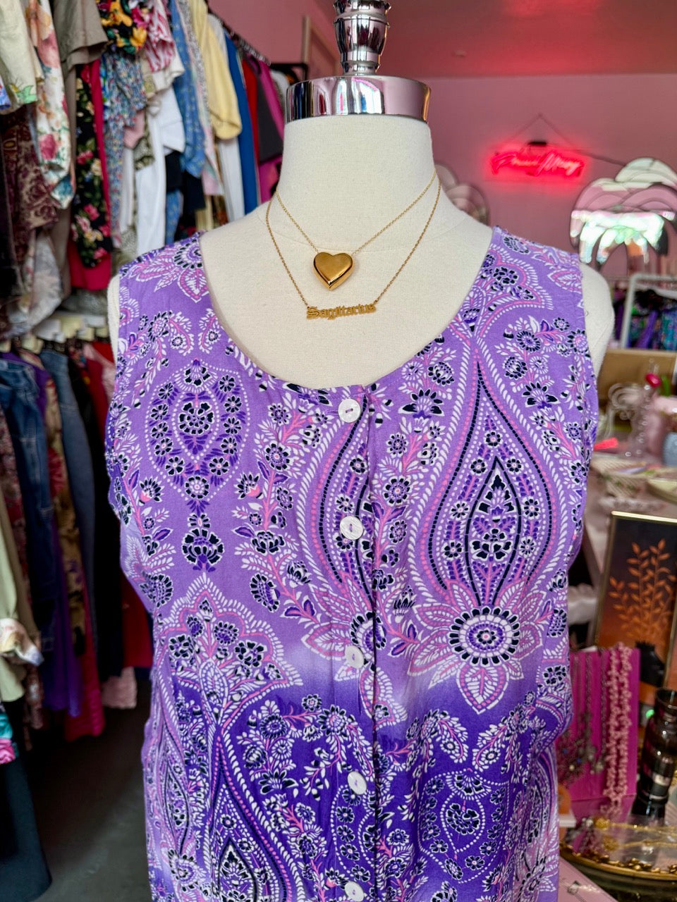 90s Pink And Purple Paisley Maxi Dress