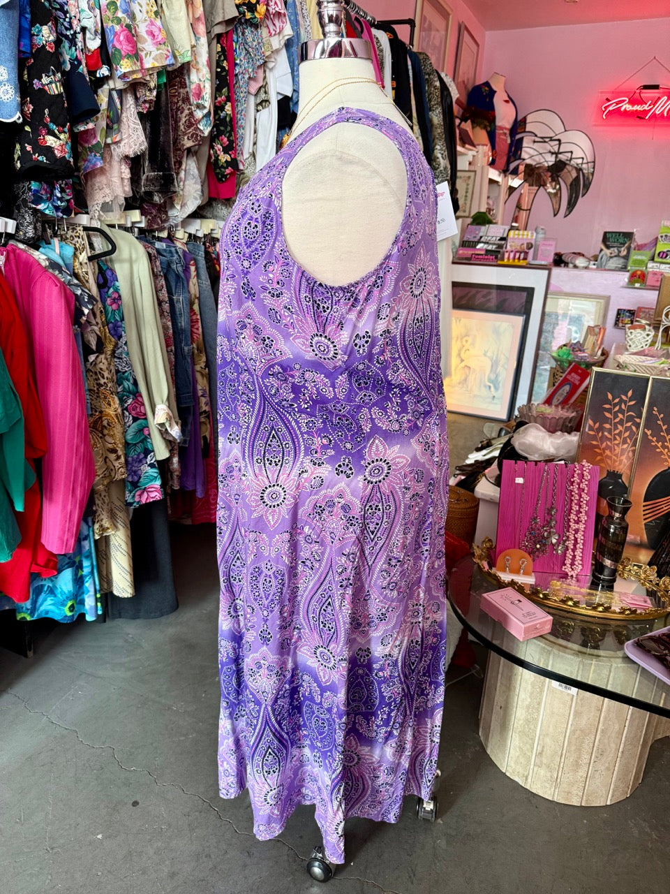 90s Pink And Purple Paisley Maxi Dress