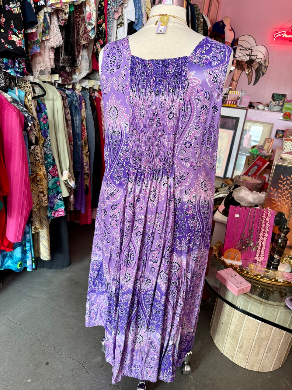 90s Pink And Purple Paisley Maxi Dress