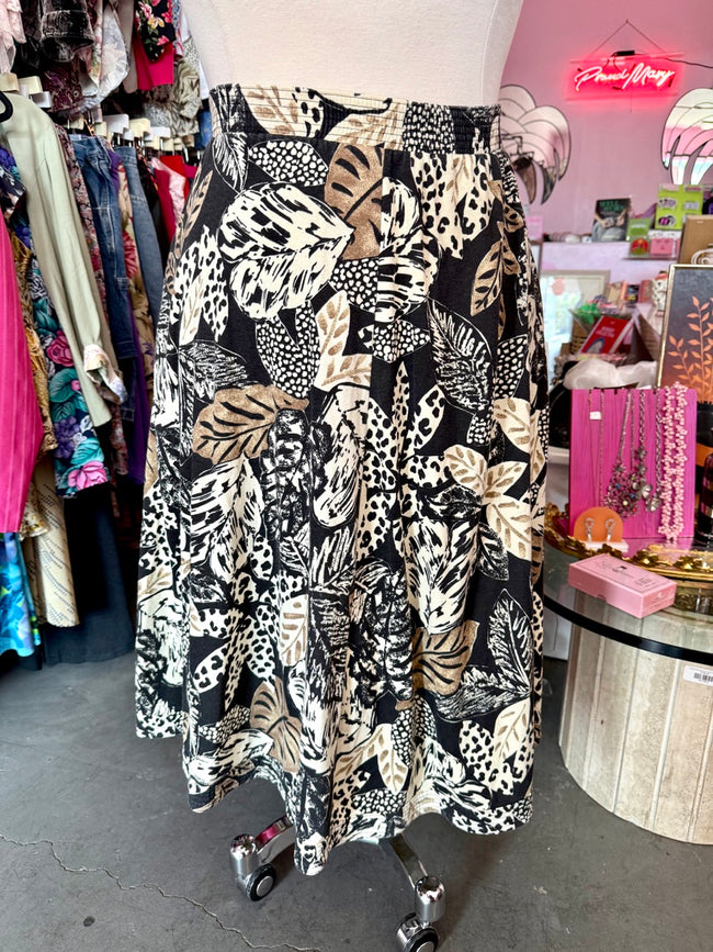 Jungle Botanist Leaf Print Midi Skirt