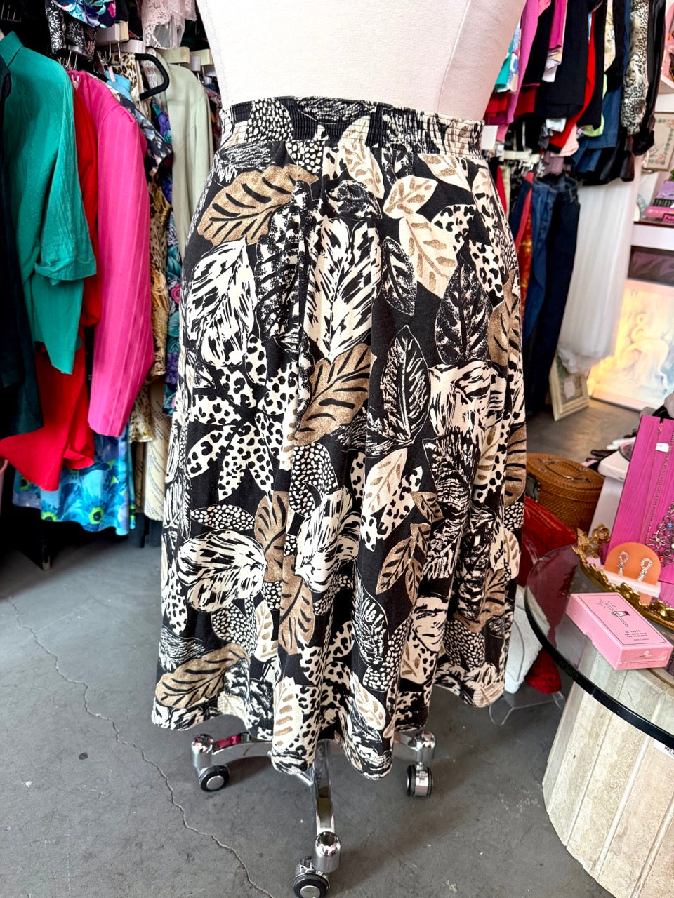Jungle Botanist Leaf Print Midi Skirt
