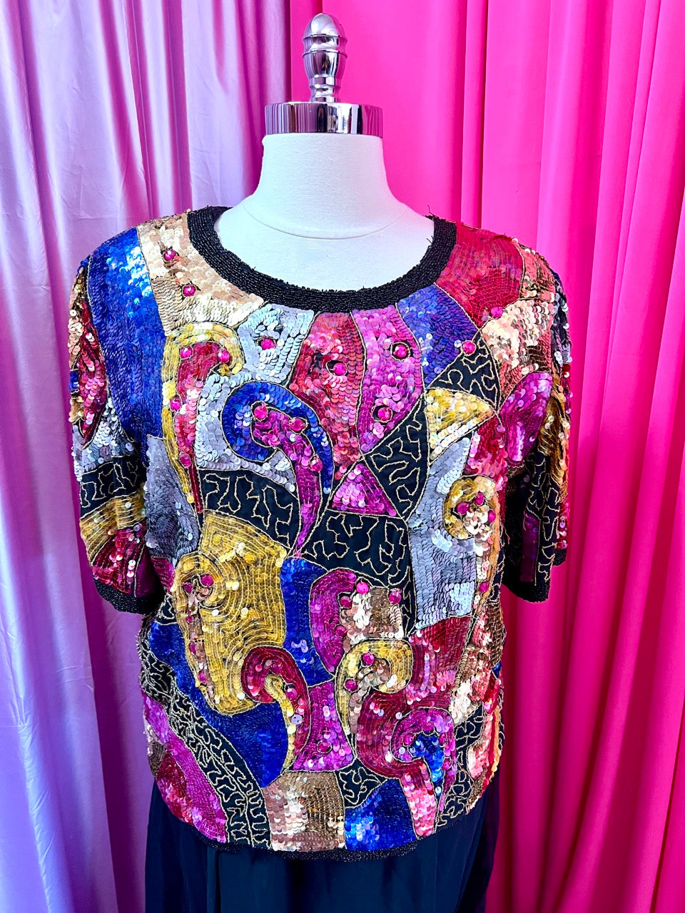 80s Abstract Shapes Bead and Sequin Blouse