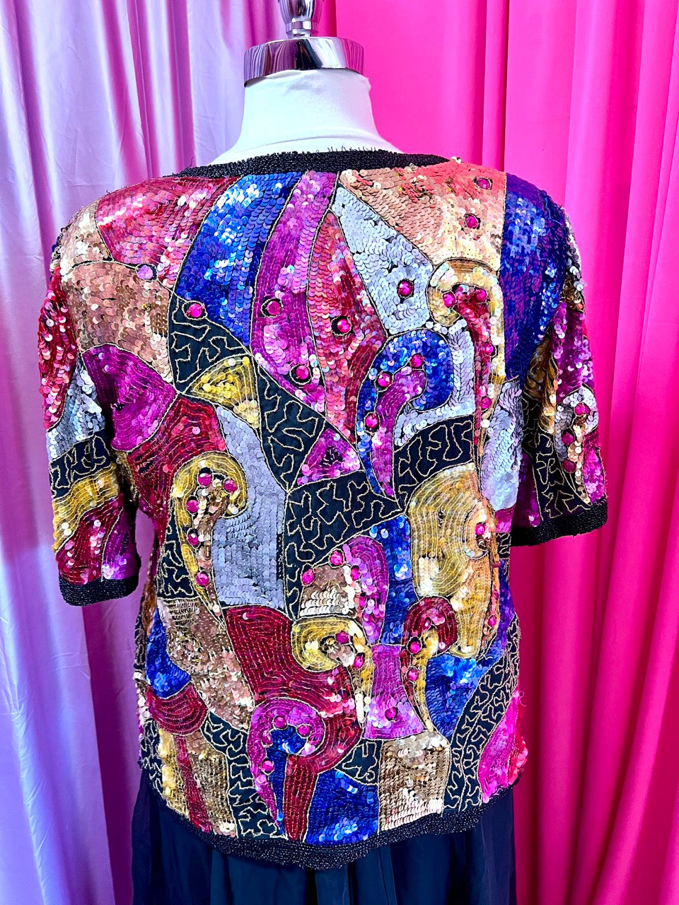 80s Abstract Shapes Bead and Sequin Blouse