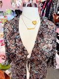 90s Chocolate Roses Tie Front Sheer Top - 1X