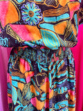 90s Floral and Abstract Print Dress with Stretch Waist