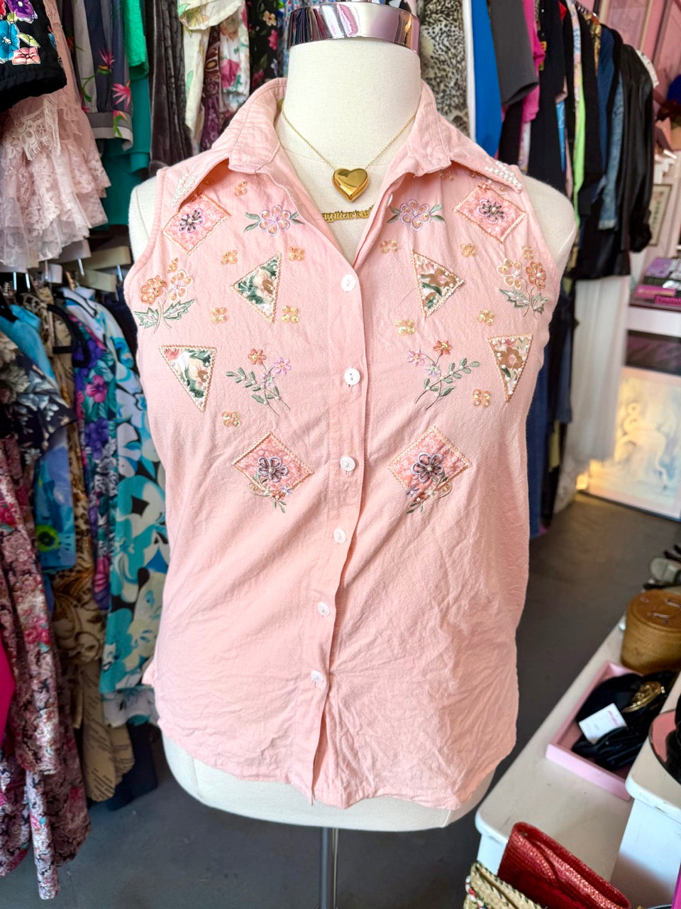 Sparkly Stems Sleeveless Button up - 14/16 1X